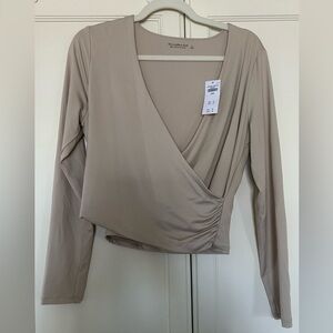 Abercrombie & Fitch Long-Sleeve Faux Wrap Top, L, NWT